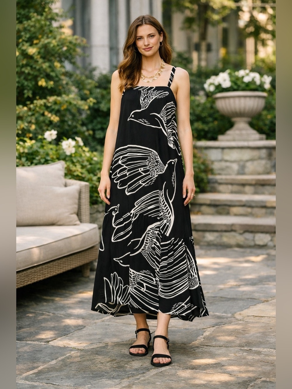 Vanessa Virginia Anthropologie Oiseau Bird Print Maxi Dress autumn wedding guest